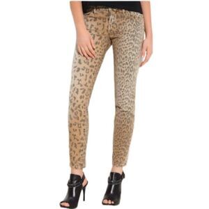 Current/Elliott Camel Brown Leopard Print The Stiletto Mid Rise Jeans Size 27